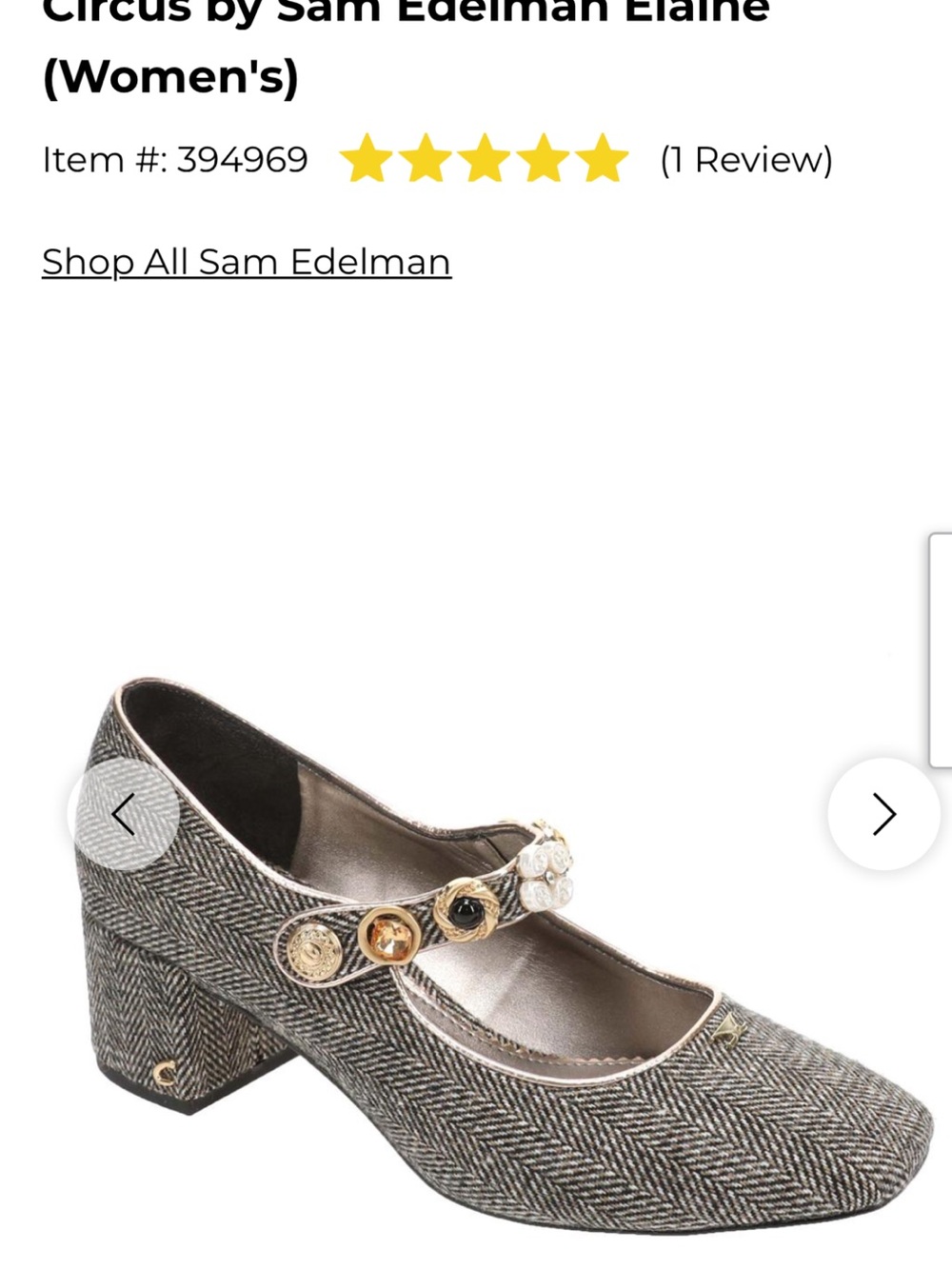 Sam Edelman Tweed Herringbone Mary Jane Pumps with Gold Accents